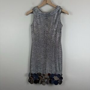 Biscotti Collezioni Party Dress Sz 12 Platinum Silver‎ Sequins Bling Cocktail